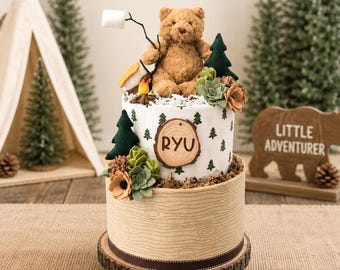 Campfire Diaper Cake, Woodland Bear Baby Shower Centerpiece, S'more Decor