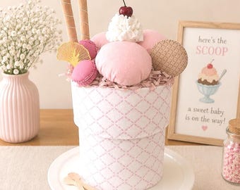 Gâteau de couches en forme de coupe glacée, centre de table gourmand pour baby shower, parfum au choix