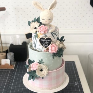 Large Floral Bunny Rabbit &quot;Hop To It&quot; Garden Diaper Cake / Baby Shower Birthday Baby Sprinkle Gift / Centerpiece