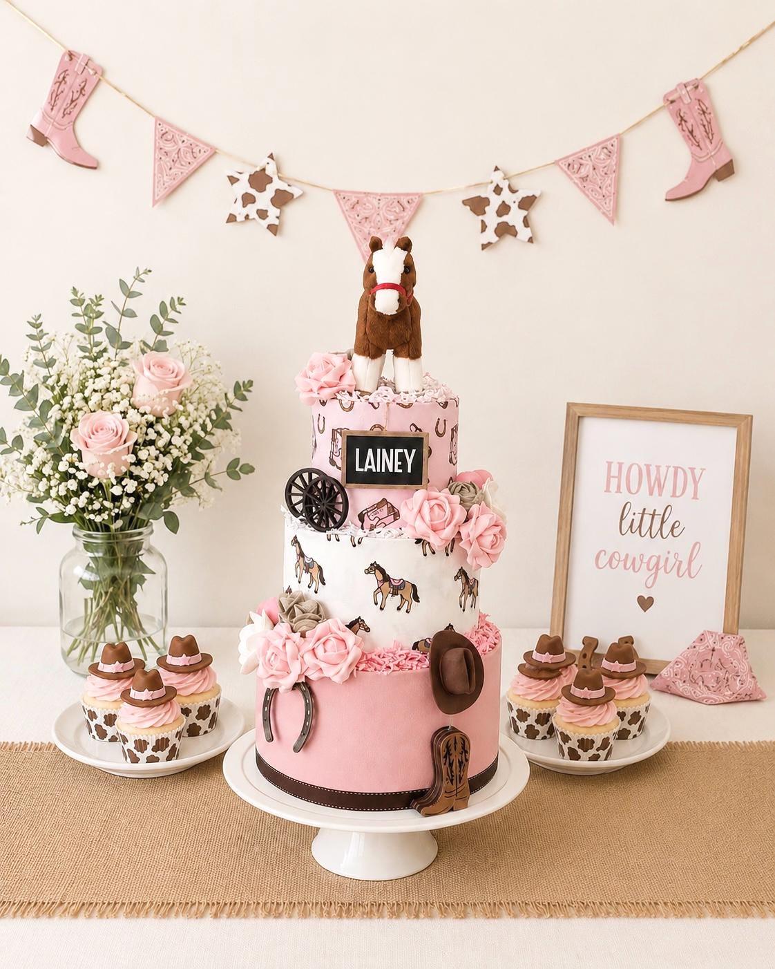 Cowgirl Diaper Cake, Cowboy Western Baby Shower Centerpiece, Pink