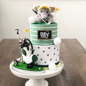 Small Gender Neutral Green Yellow Golf Sports Themed Small Diaper Cake Birthday Baby Shower Baby Sprinkle Gift / Centerpiece