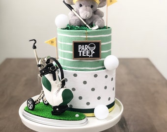 Small Gender Neutral Green Yellow Golf Sports Themed Small Diaper Cake Birthday Baby Shower Baby Sprinkle Gift / Centerpiece