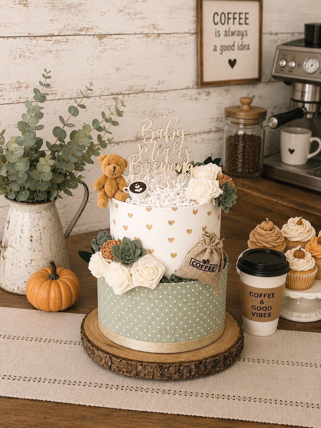 Baby Brewing Diaper Cake, Gender Neutral Coffee Baby Shower Gift