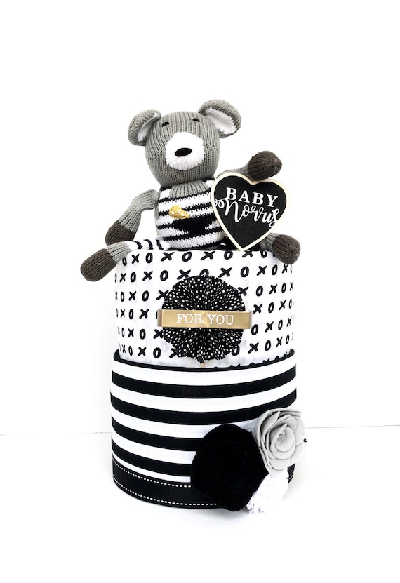 black and white diaper cake