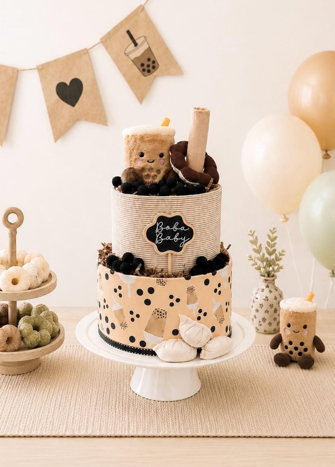 Boba Diaper Cake, Bubble Tea Baby Shower Gift, Mochi Donut