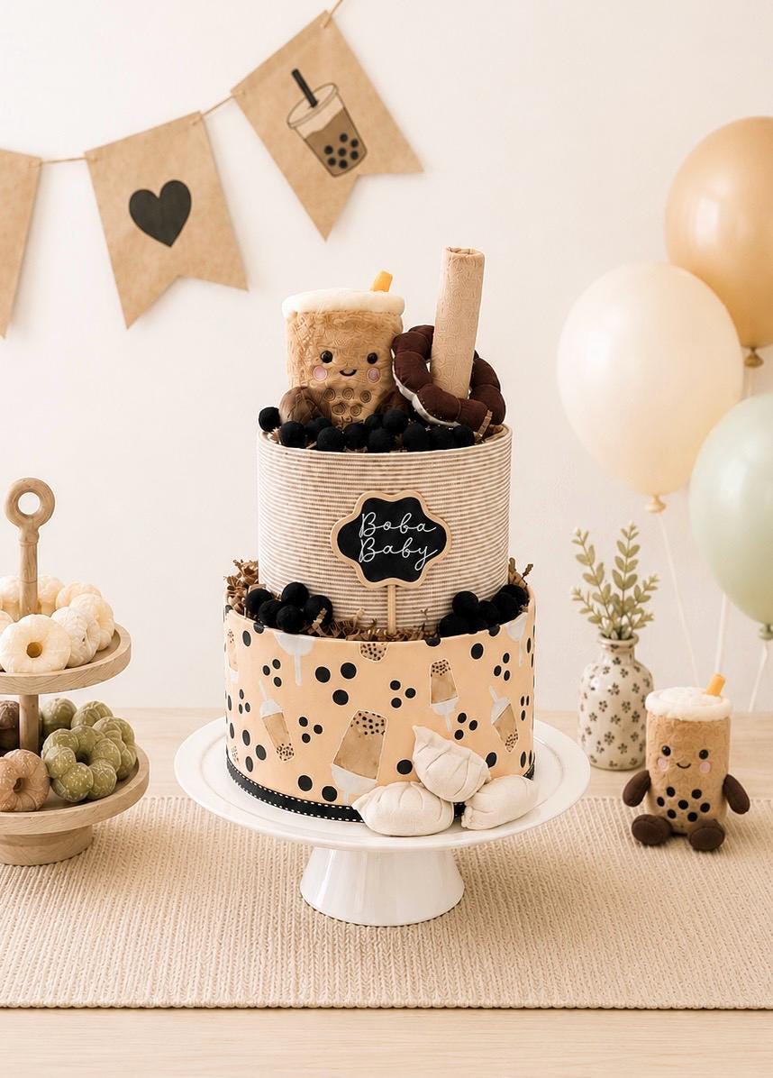 Boba Diaper Cake, Bubble Tea Baby Shower Gift, Mochi Donut