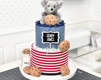 Small Mouse, Milk & Cookies Diaper Cake - Baby Shower Gift / Centerpiece