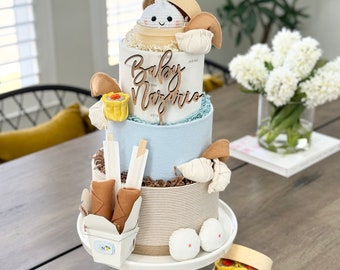 Large &quot;Little Dumpling on the Way&quot; Dim Sum Diaper Cake Baby Shower Birthday Baby Sprinkle Gift / Centerpiece