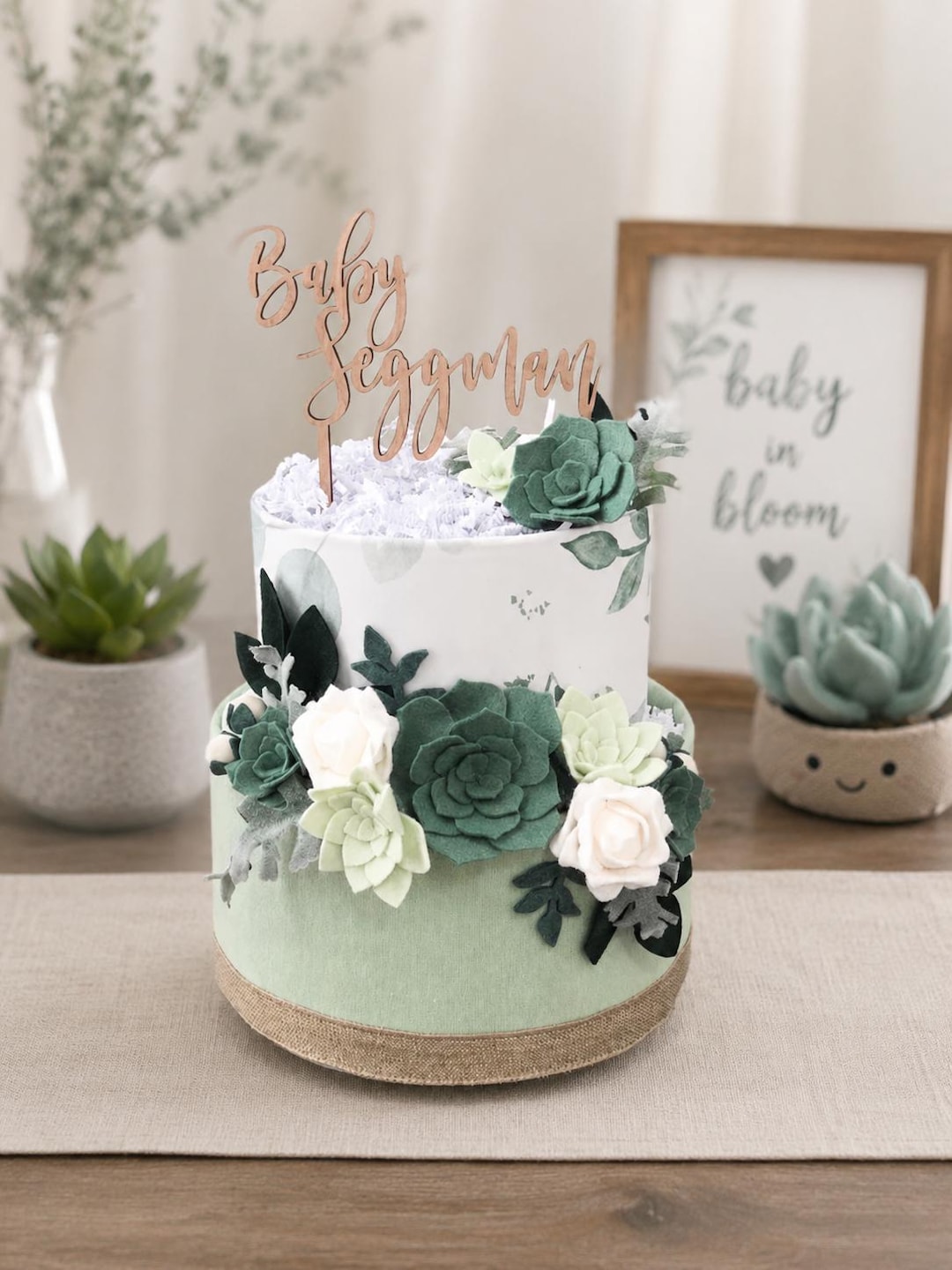 Sage Green Diaper Cake, Succulent Baby Shower, Eucalyptus Baby