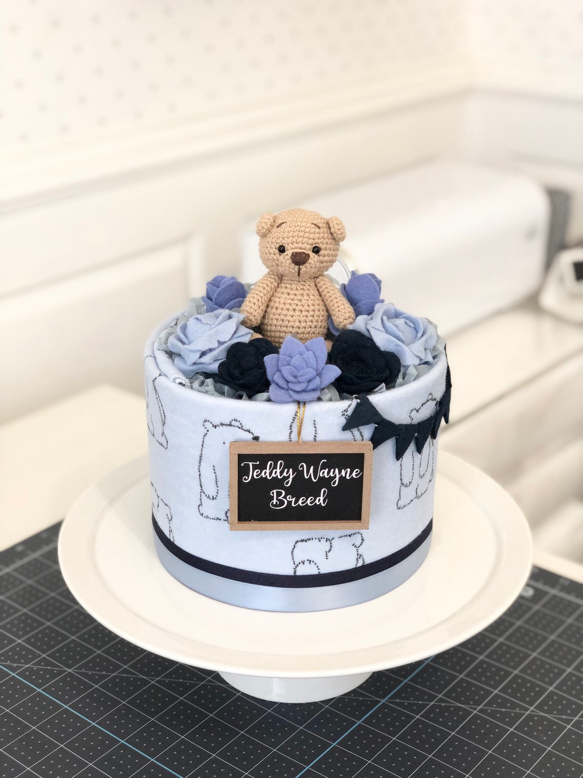Blue Baby Boy Teddy Bear and Flowers Mini Diaper Cake Baby Etsy