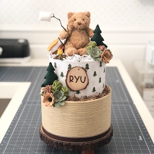 Gender Neutral Campfire Camping Bear S&#39;more Marshmallow Woodland Diaper Cake Birthday Baby Shower Birthday Baby Sprinkle Gift / Centerpiece
