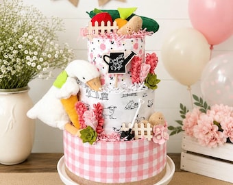 Locally Grown Goose Diaper Cake, Baby Girl Shower Centerpiece, Baby Gift