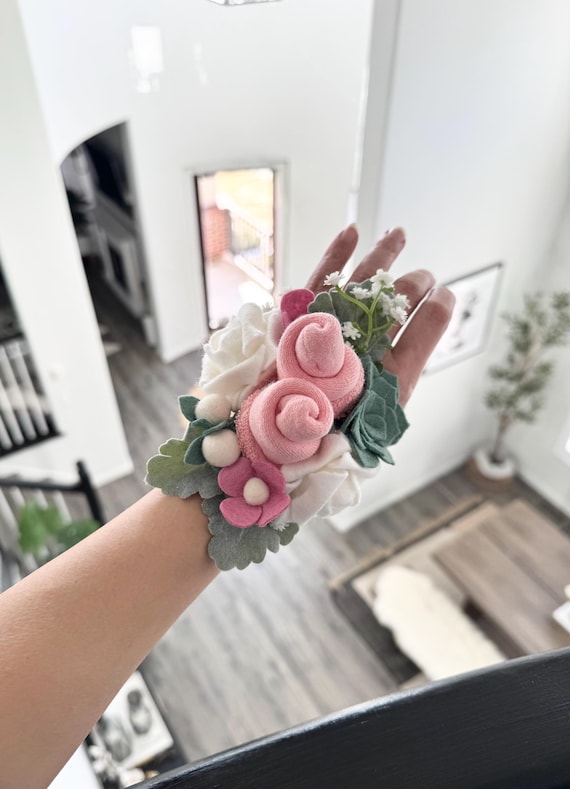 Pink Baby Sock Corsage With Flowers Succulent- Baby Shower - Main Image