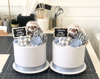 Sloth Twin Boys Blue Mini Diaper Cakes Baby Shower Birthday Baby Sprinkle Gift / Centerpiece