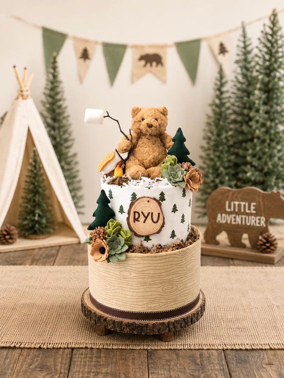 Campfire Diaper Cake, Woodland Baby Shower Gift, Camping Bear