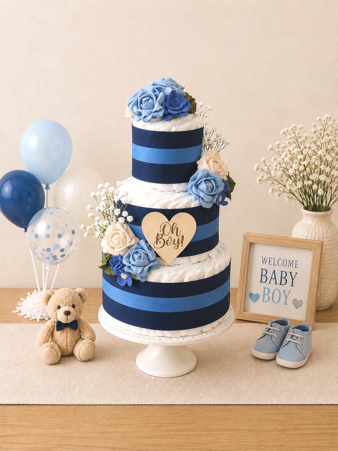 Blue Baby Boy Diaper Cake, Baby Shower Gift, Centerpiece - Etsy