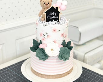 Small Pink "Up, Up and Away" Balloon Diaper Cake - Birthday Baby Shower Baby Sprinkle Gift / Centerpiece