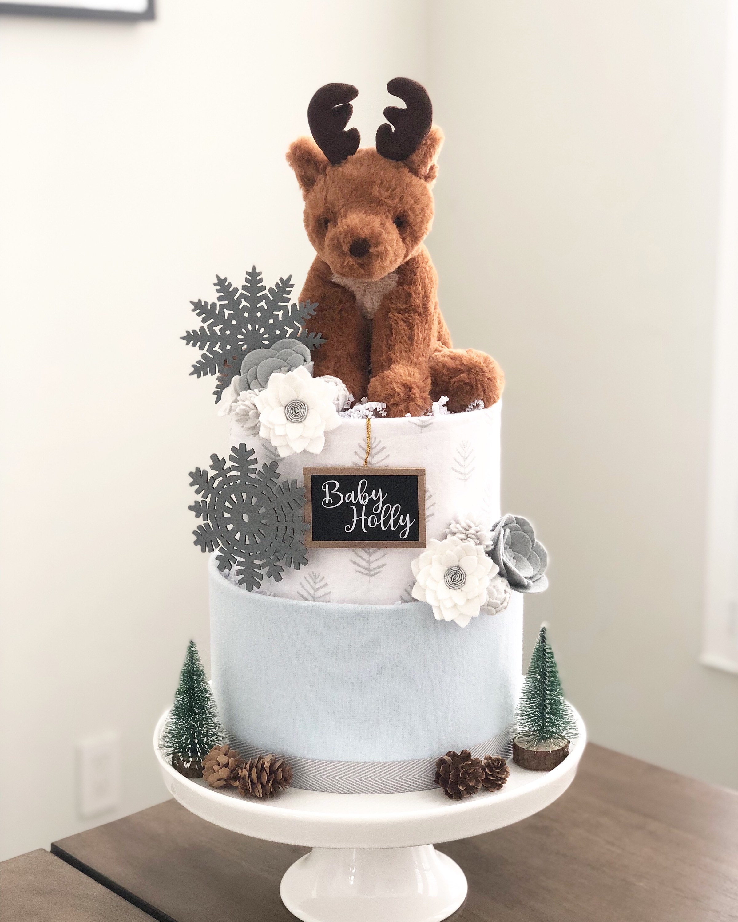 Winter Wonderland Reindeer Snowflakes Baby its Cold Outside Diaper Cake Baby Shower Birthday Gift Centerpiece