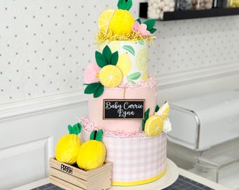 Large Pink Lemonade Lemons Diaper Cake Baby Shower Birthday Baby Sprinkle Gift / Centerpiece