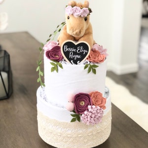 Medium Bohemian Horse w/Lace and Felt Flowers Diaper Cake Baby Shower Birthday Baby Sprinkle Gift Centerpiece