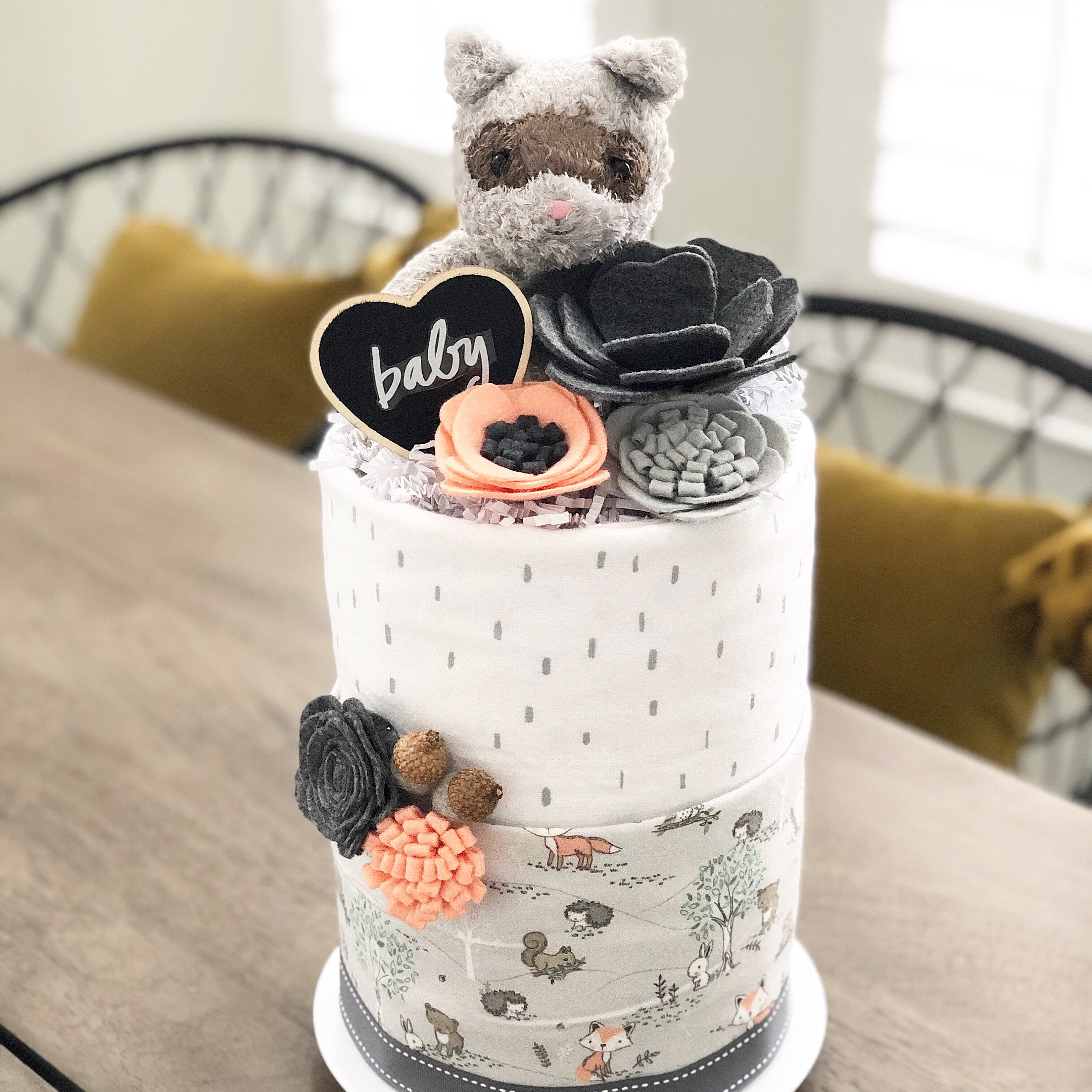 Gender Neutral Raccoon Woodland Diaper Cake Birthday Baby Etsy
