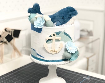 Blue Whale Nautical Ocean Anchor Diaper Cake Baby Shower Baby Sprinkle Birthday Gift Centerpiece