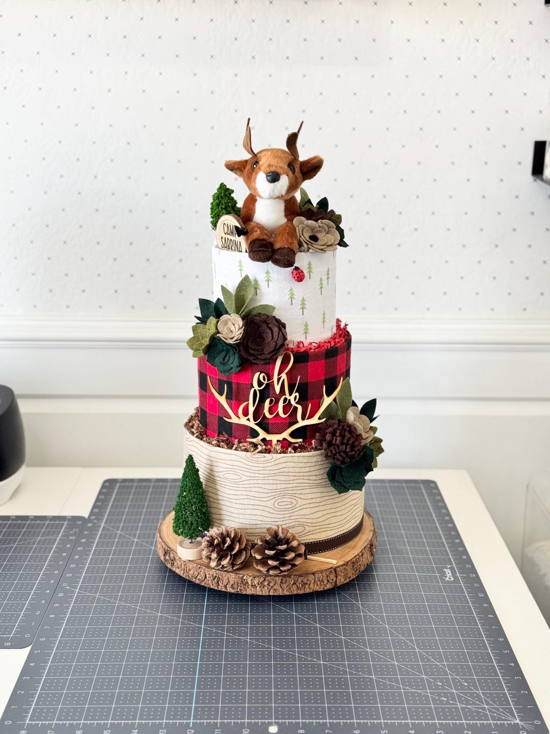 Gender Neutral Large Lumberjack Camping Woods Diaper Cake Baby