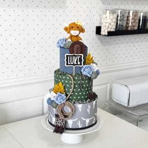 Large Cowboy Western Highland Cow Diaper Cake - Baby Shower / Birthday / Baby Sprinkle Gift / Centerpiece