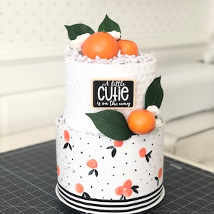 Small Gender Neutral &quot;A Little Cutie Is On The Way&quot; Diaper Cake Birthday Baby Shower Baby Sprinkle Gift / Centerpiece