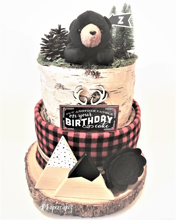 Red Lumberjack Camping Woodland Bear Plaid Diaper Cake Baby Etsy