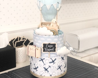 Hot Air Balloon Diaper Cake: Travel Adventure Baby Shower Centerpiece / Gift