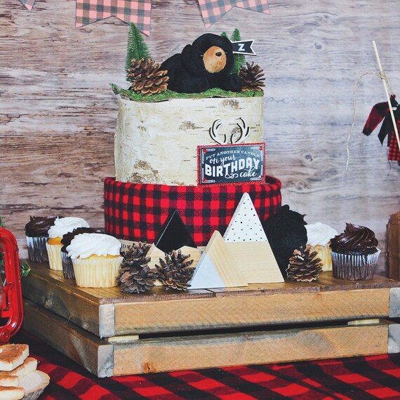 Red Lumberjack Camping Woodland Bear Plaid Diaper Cake Baby Etsy