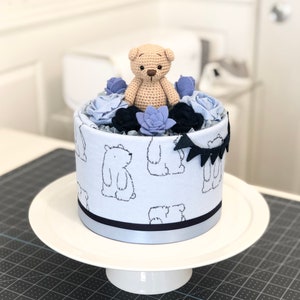 Blue Baby Boy Teddy Bear and Flowers Mini Diaper Cake Baby Shower ...