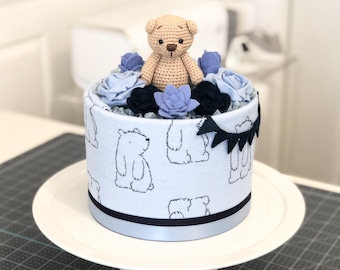 Gâteau De Couches Garçon Avec Ourson - Cadeau Naissance Avec Produits Hipp