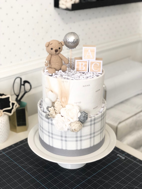 Gender Neutral Boho Bear Diaper Cake in Beige, White, Gray Birthday Baby  Shower Baby Sprinkle Gift / Centerpiece - Etsy