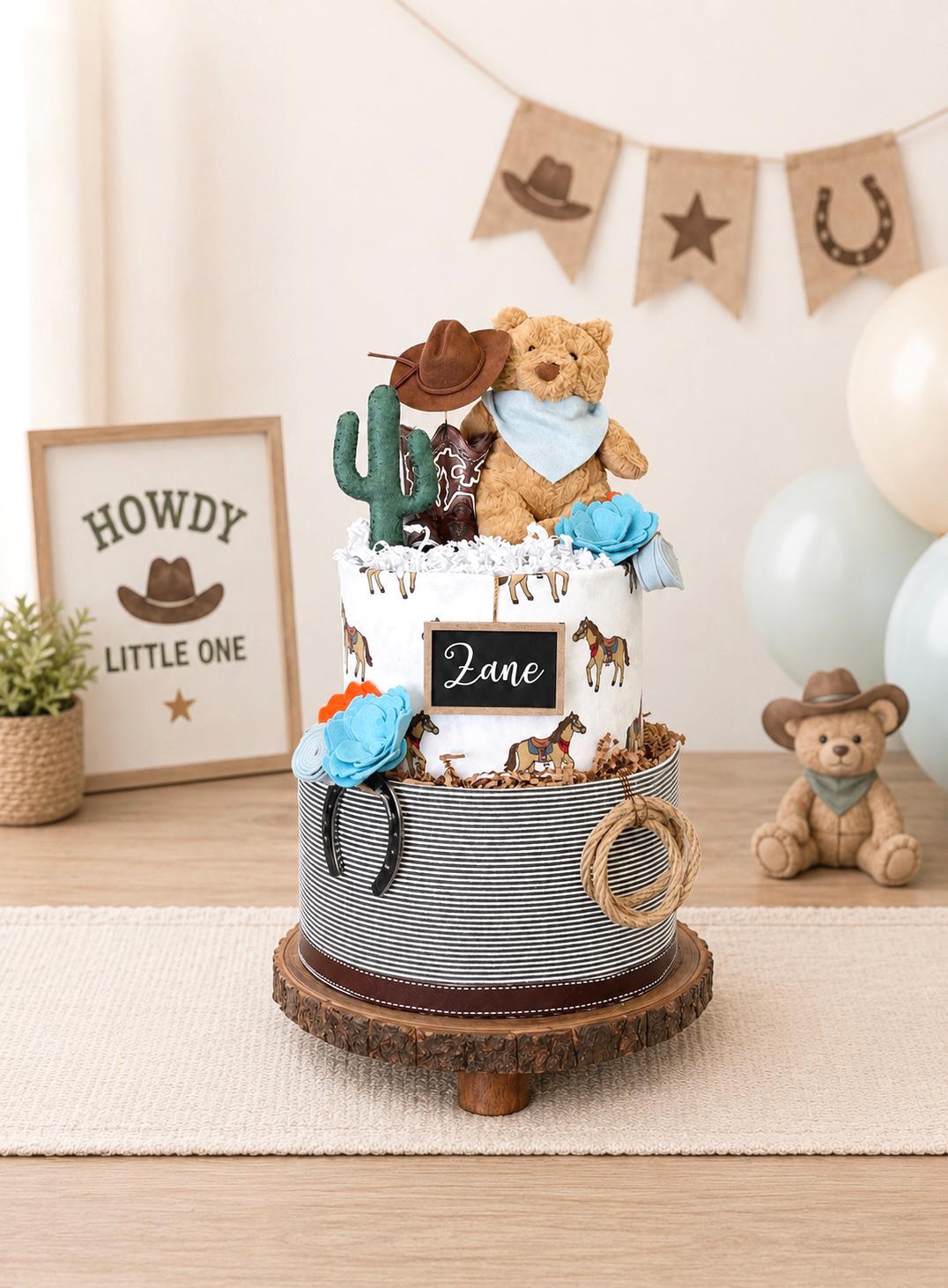 Cowboy Diaper Cake, Western Baby Shower Centerpiece, Teddy Bear