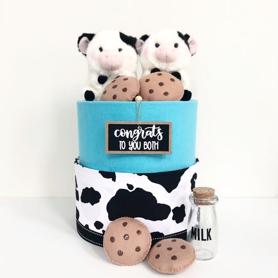 Large Twins Milk and Cookies Cow Diaper Cake Birthday Baby Shower