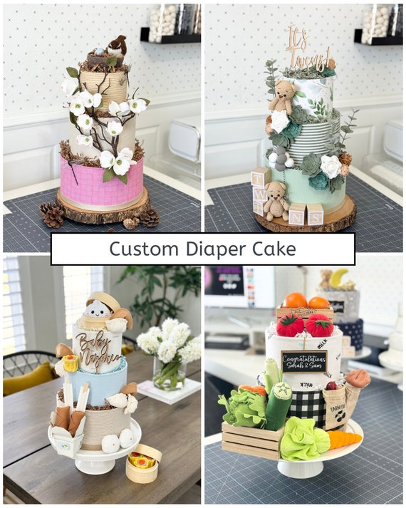 Custom Diaper Cake: Baby Shower Centerpiece, Gender Reveal  Baby Shower Centerpiece / Baby Diaper Cake with Bib and Flowers main image 0