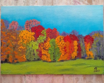 Autumn Landscape Oil Painting Autumn WallArt Landscape Painting 7.8x11.8” by Damalisu