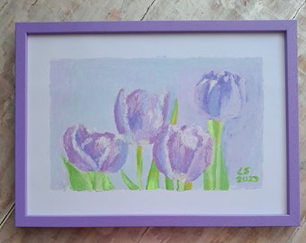 Pastel à l'huile art floral tulipe dessin au pastel oeuvre originale format A4 par Damalisu
