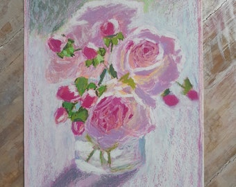 Rose Oil Pastel Painting Oil Pastel Drawing Oil Pastel Flowers Art A4 format by Damalisu