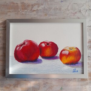 Red Apples Painting Oil Pastels Drawing Kitchen Room Print Fruit Painting Digital Download by Damalisu