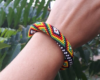 Bead Crochet Bracelet "Bucovina", Colorful seed beads crochet rope, Ethnic Handbeaded Bracelet, Tribal Jewelry, Bangle bracelet, Boho