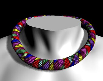 Bead crochet pattern for beading necklace "Stained Glass" - Bead crochet rope pattern - PDF tutorial - Rope pattern - Pattern Only