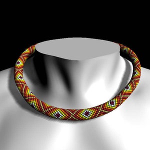 PDF Bead crochet pattern &quot;Rhombus&quot; - Seed beads crochet rope - Diy Tribal pattern - Colorful necklace pattern - Native americans inspired