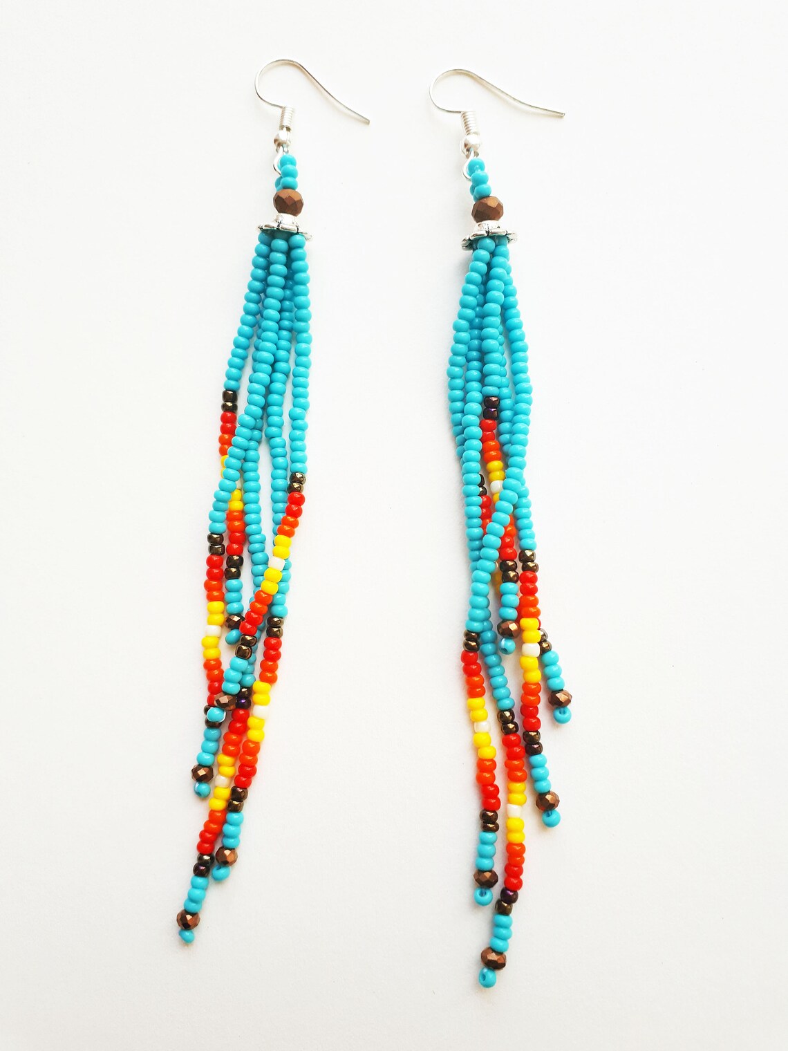 Long Native American Beaded Earrings Turquoise Seed Bead Etsy