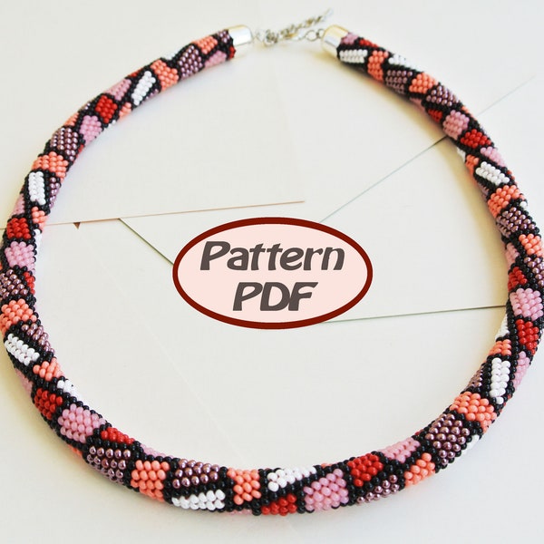 Bead crochet pattern "Secret combination", Bead crochet rope pattern necklace or bracelet - Crochet necklace - PDF - Pattern Only