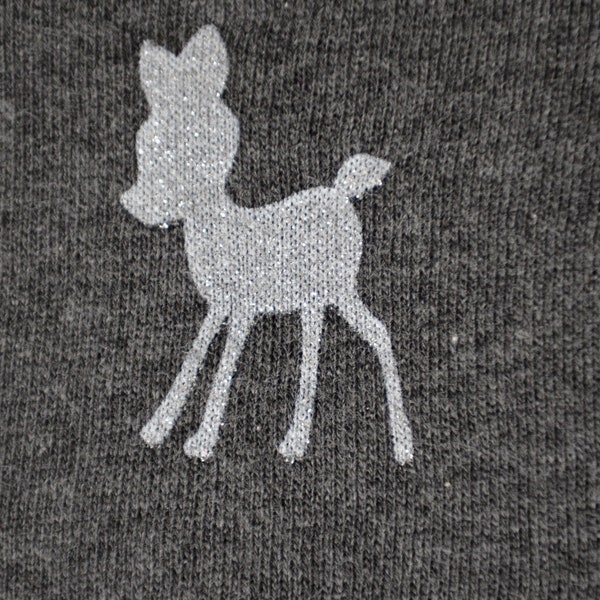 fabric Stoffe Kinder Sweatshirt Stoff Bambi Kitz Rehe Glitzer silberLIJO