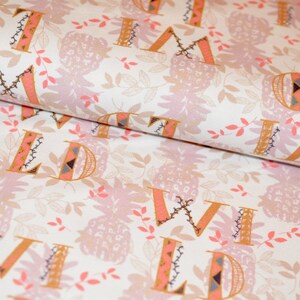 tkanina Jersey Hilco Gobi Kids Letter Fruits róża/koralowa dzianina Jersey dużo dzianiny jersey Lijo LIJO