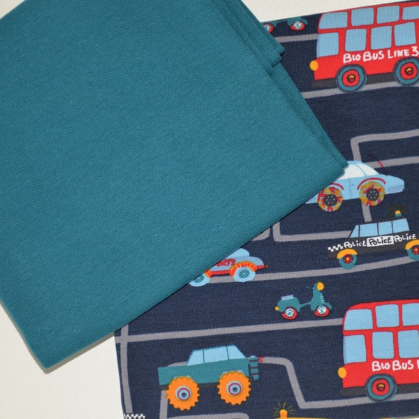 Fabric package fabric set jersey set jersey children's fabrics Cars Buses Ambulance Traffic jam - with cuff fabric 1, 0 m